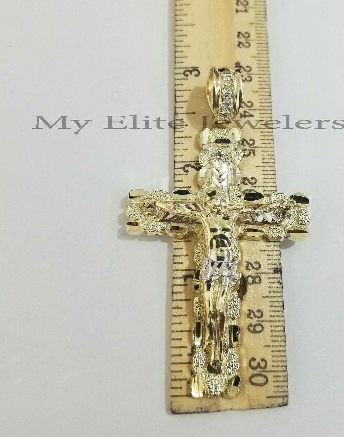 10K Yellow Gold Cross Pendant Men's Jesus Crucifix Charm 3" , fits Thick Chain