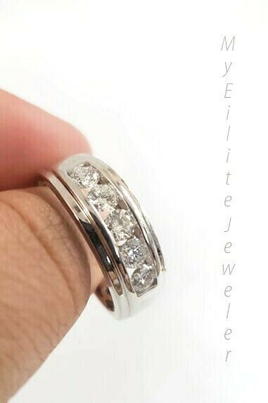 Men's 1 CT Solitaire Diamond Ring 10 K Solid White Gold Band Size 10 Thick Bands