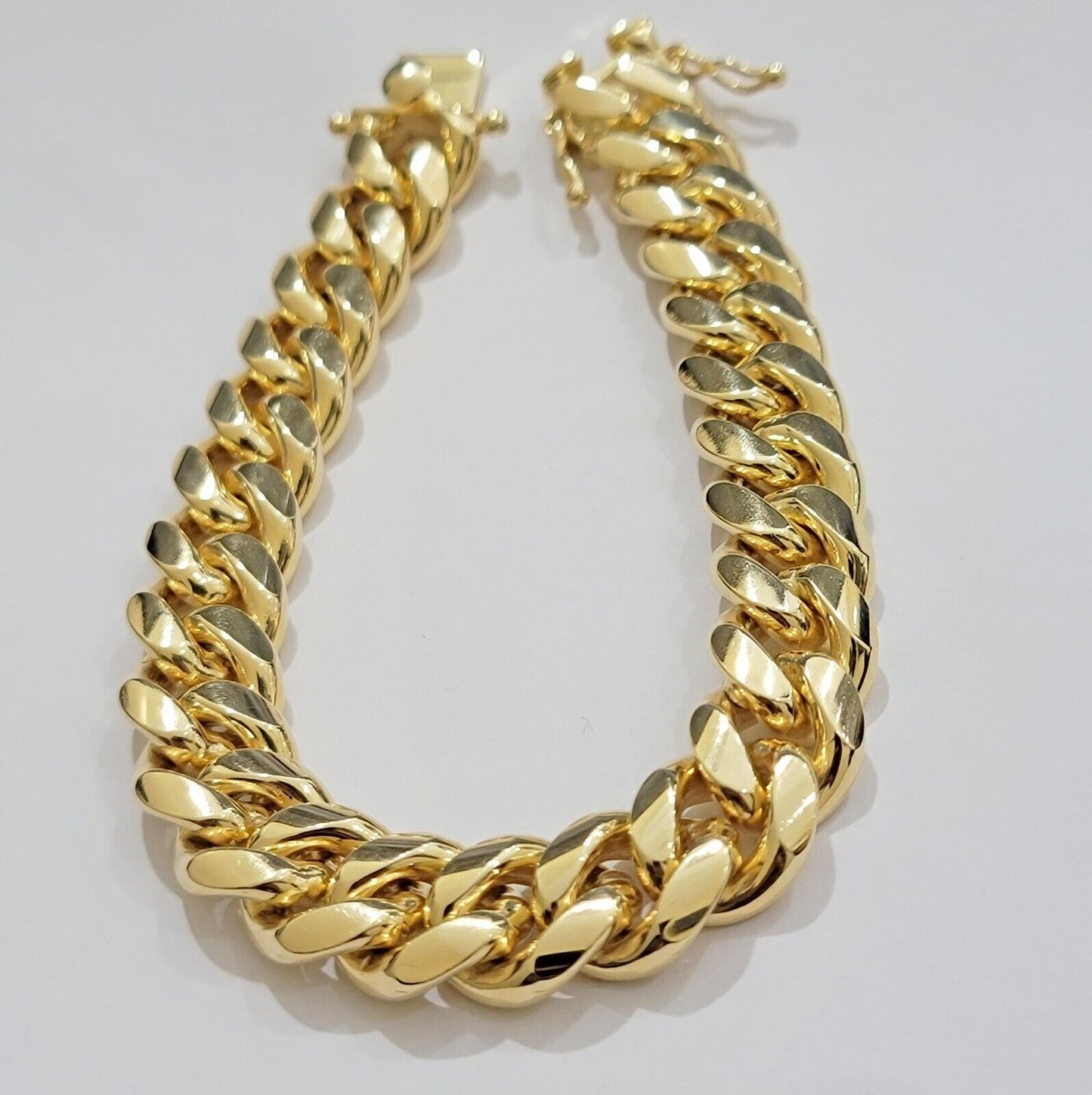 Solid 10k Gold Bracelet Miami Cuban Link 12mm 8" Inch Box Clasp SOLID LINK, Mens