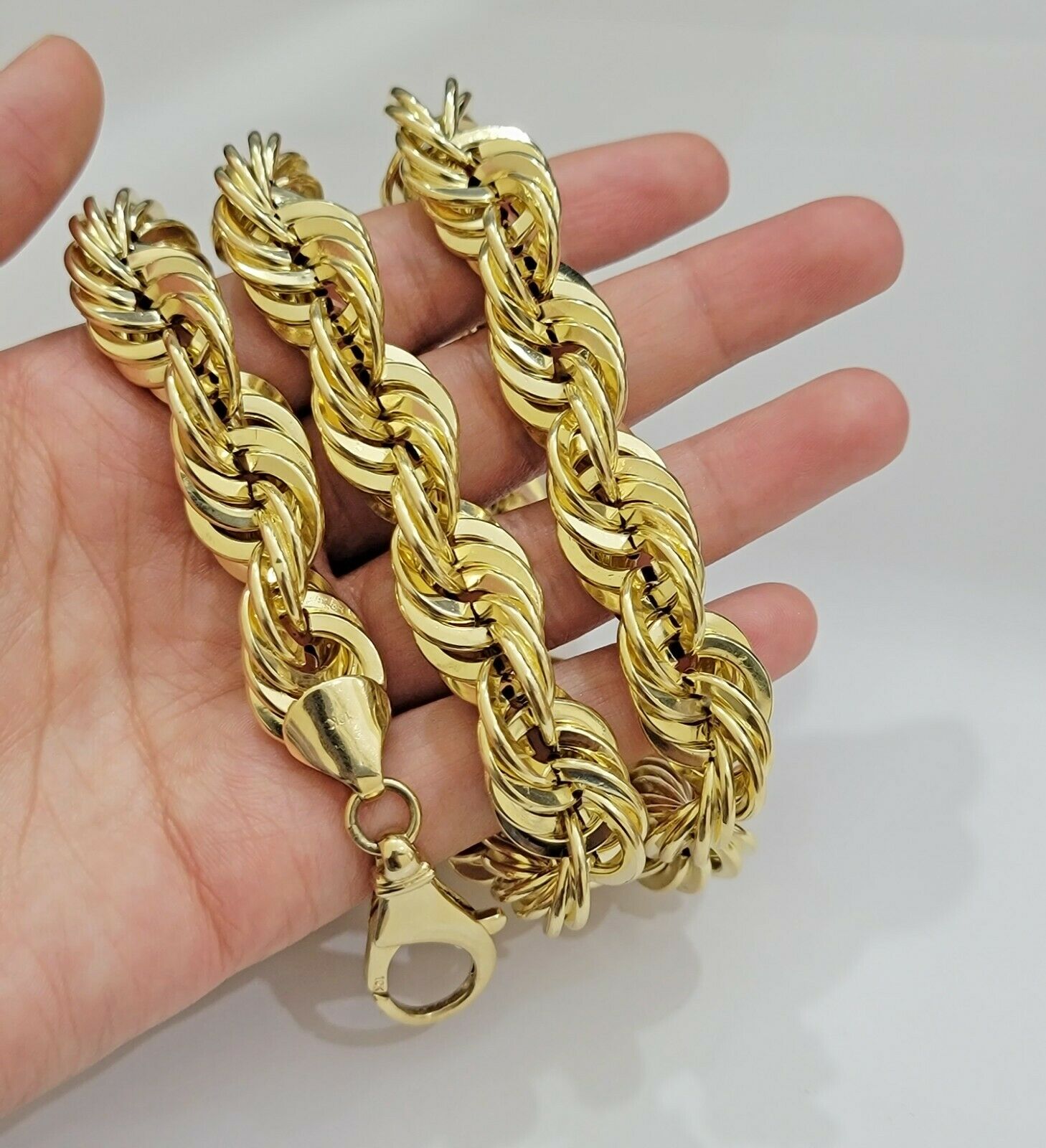 REAL 10K Yellow Gold Rope Chain Necklace 15MM Thick 22 Diamond