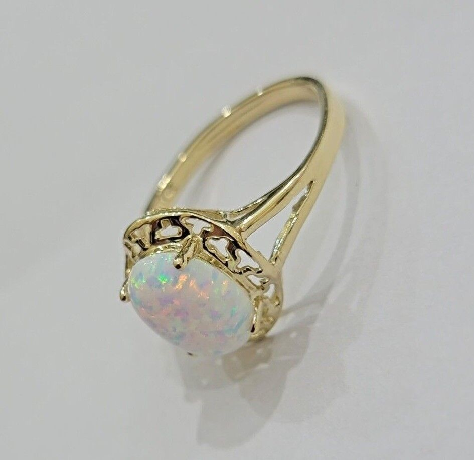 10k Yellow Gold Ladies White Opal Ring For Women Casual Band SALE Real Brand New