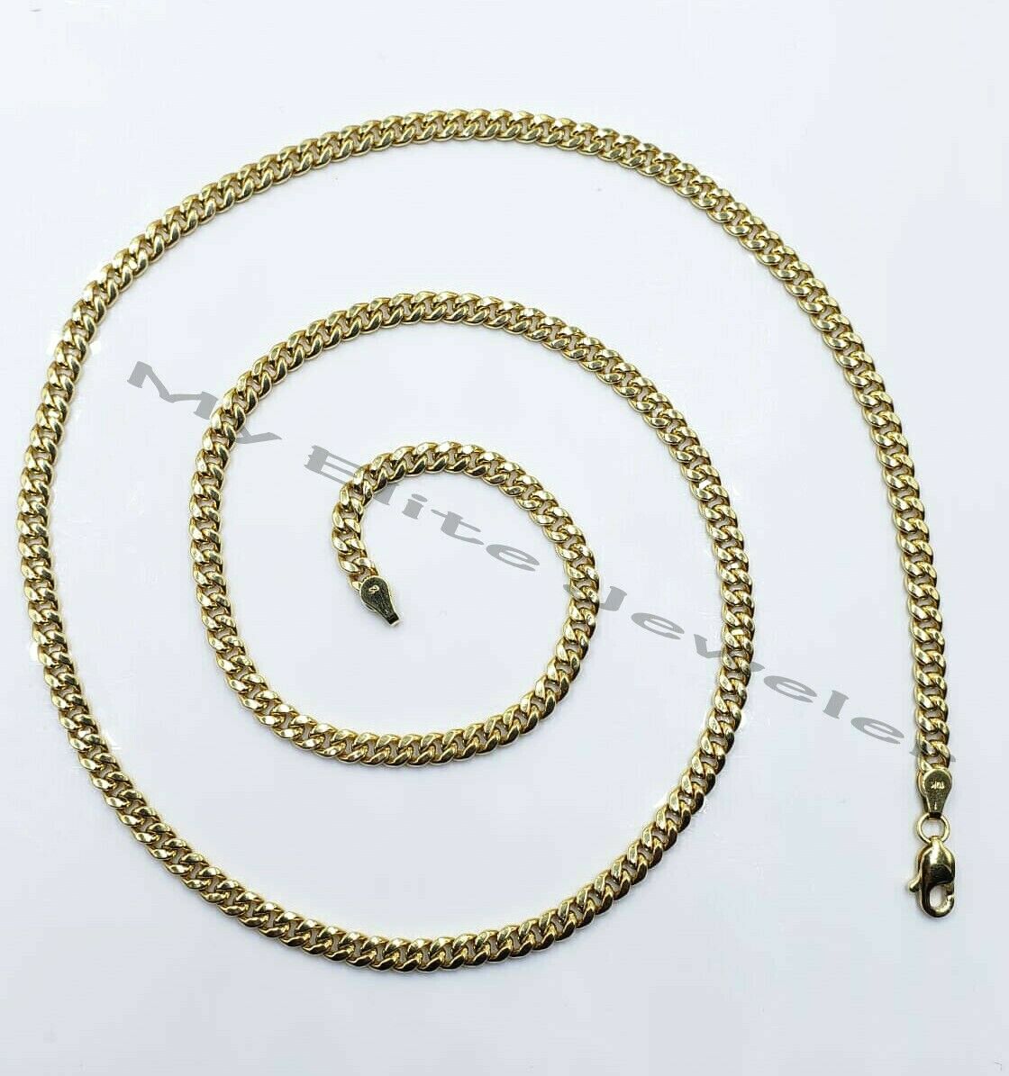 Real 10K Yellow Gold Cuban link Chain 15 Inch 4.5mm Women Short Necklace Lobster