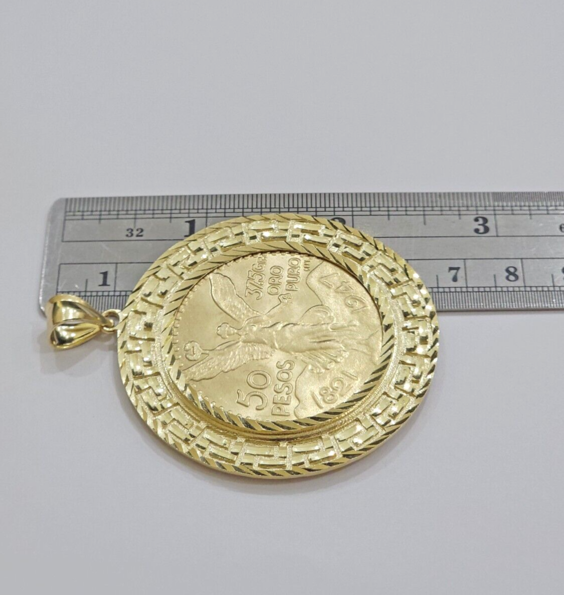 1947 Mexican Centenario Coin Charm Pendant 50 pesos With Bezel Solid 10kt Gold
