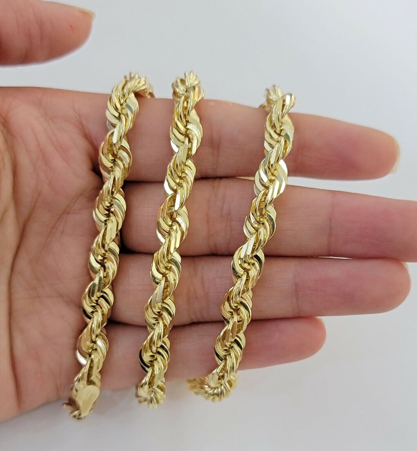 7mm Rope chain Necklace Solid 10k Yellow Gold Diamond cut 22" GURANTEED 10K GOLD