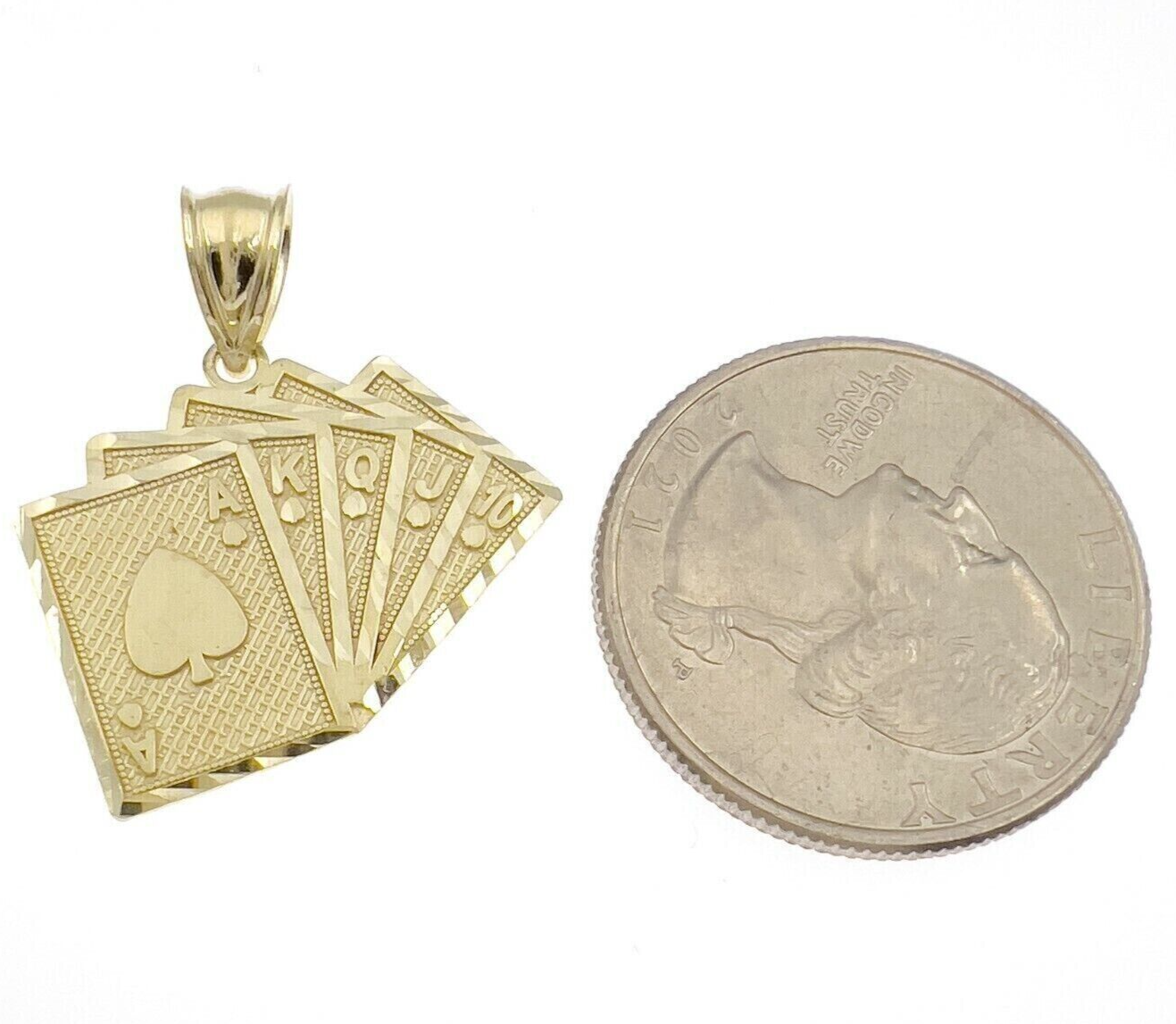 10k Yellow Gold Charm Pendant Card Royal Flush Poker REAL 10KT