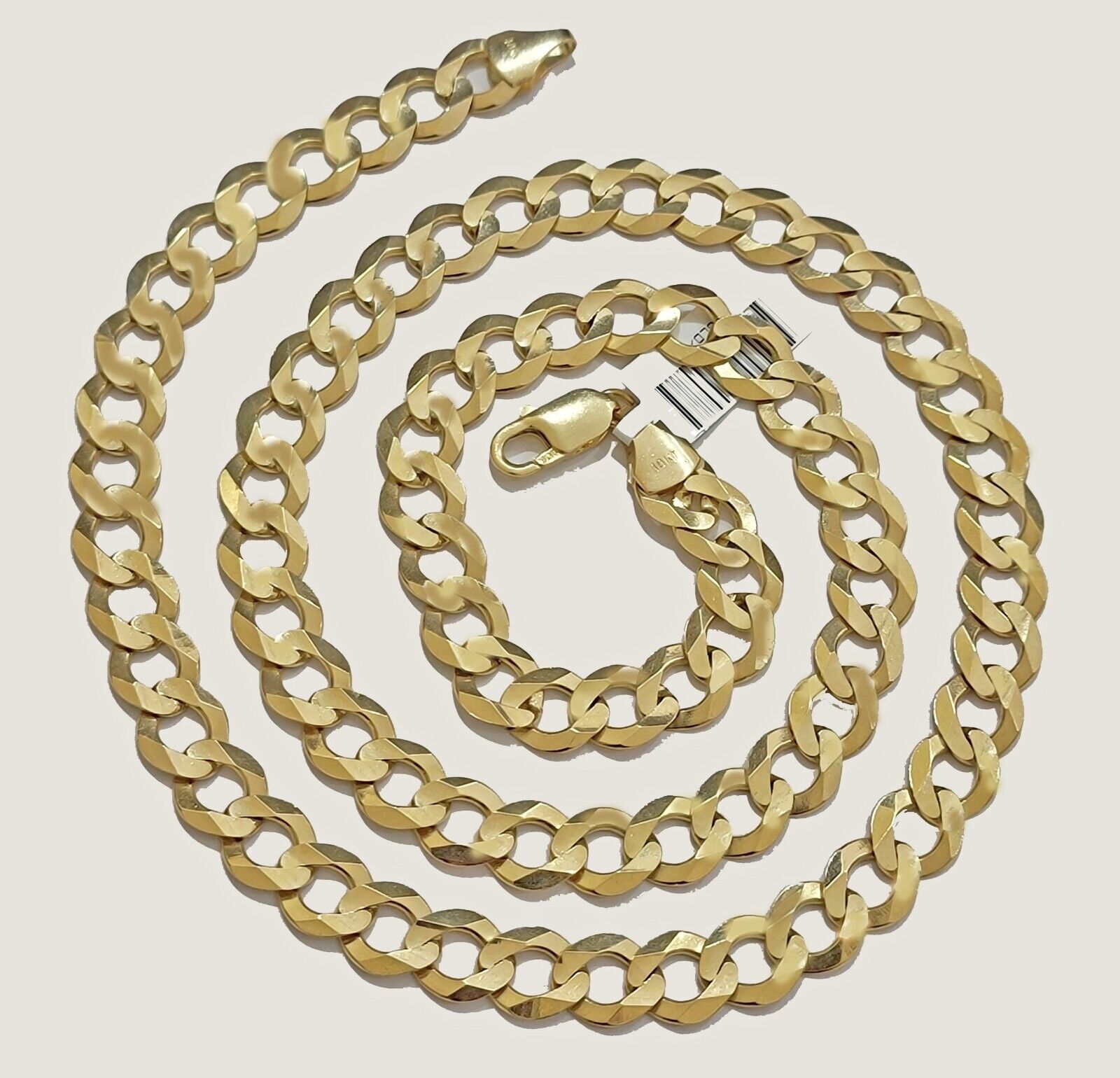 10K Solid Yellow Gold 10mm Cuban Curb Link Chain Necklace 24 Inch Men, Real 10kt