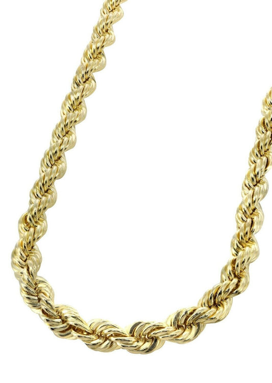 Real 10K Gold Rope Chain Necklace 30 Inch 8mm 10KT Yellow Gold Diamond Cuts Rope