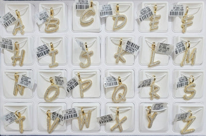 10k Gold Pendant Natural Diamond Initial Charm A-Z Alphabet 10K Yellow Gold REAL