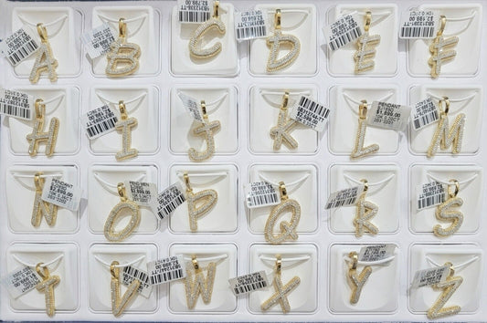 10k Gold Pendant Natural Diamond Initial Charm A-Z Alphabet 10K Yellow Gold REAL