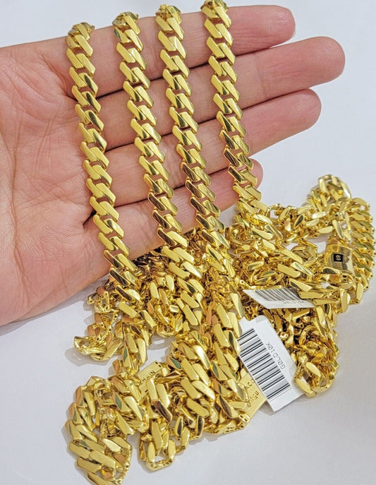 10k Gold chain Monaco Cuban Link necklace 7.5mm 18-24 Inch Box Lock Real 10 KT