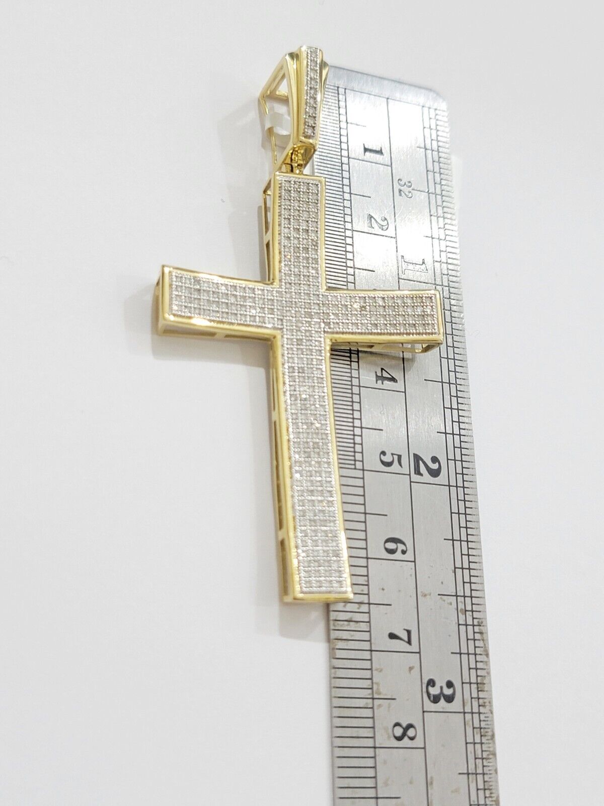 Real 10k Yellow Gold Diamond Cross Charm Pendant 0.75 CT Men Jesus Cross 2.5Inch