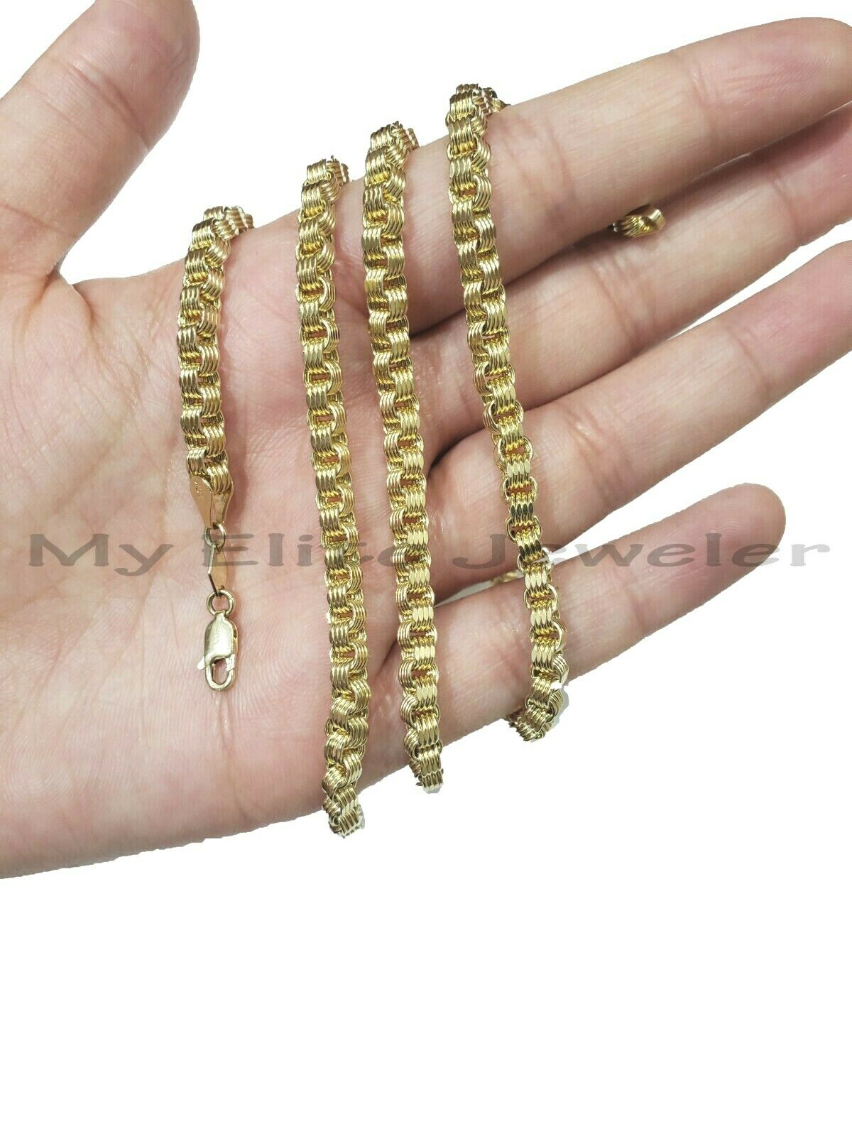 Men's 10kt Yellow Gold Box Byzantine Chain Necklace 30 Inch 4mm REAL, Rope,Cuban