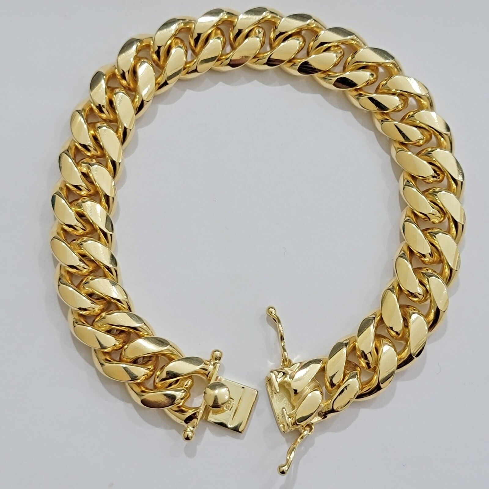 Solid 10k Gold Bracelet Miami Cuban Link 12mm 8" Inch Box Clasp SOLID LINK, Mens