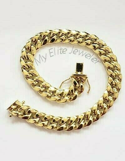 10k Yellow Gold Bracelet Men's cuban Link 7.5" 9mm Thick Box clasp Strong Link