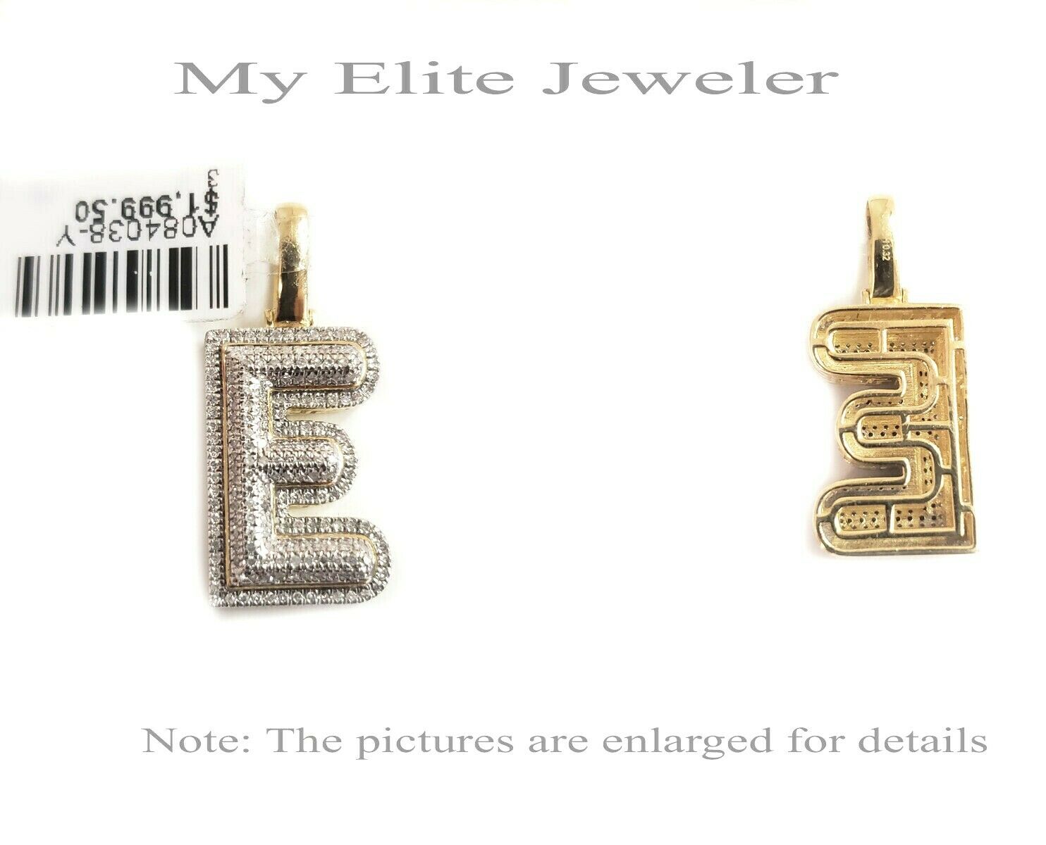 10k Gold Chain Diamond Initial E Charm Alphabet Solid 0.32 Ct Men & Ladies Real