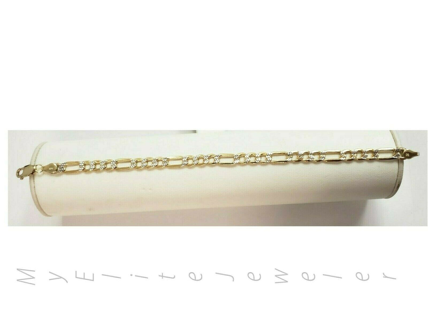 Women's Men's Diamond Cut Figaro Link Bracelet 10K Yellow Gold 5mm 9 Inch Long