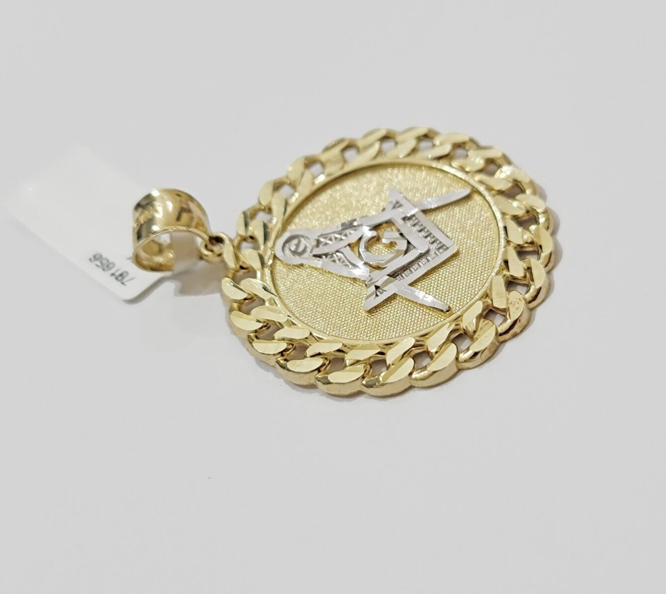10k Yellow Gold masonic Charm pendant with cuban link circular Christmas Sale