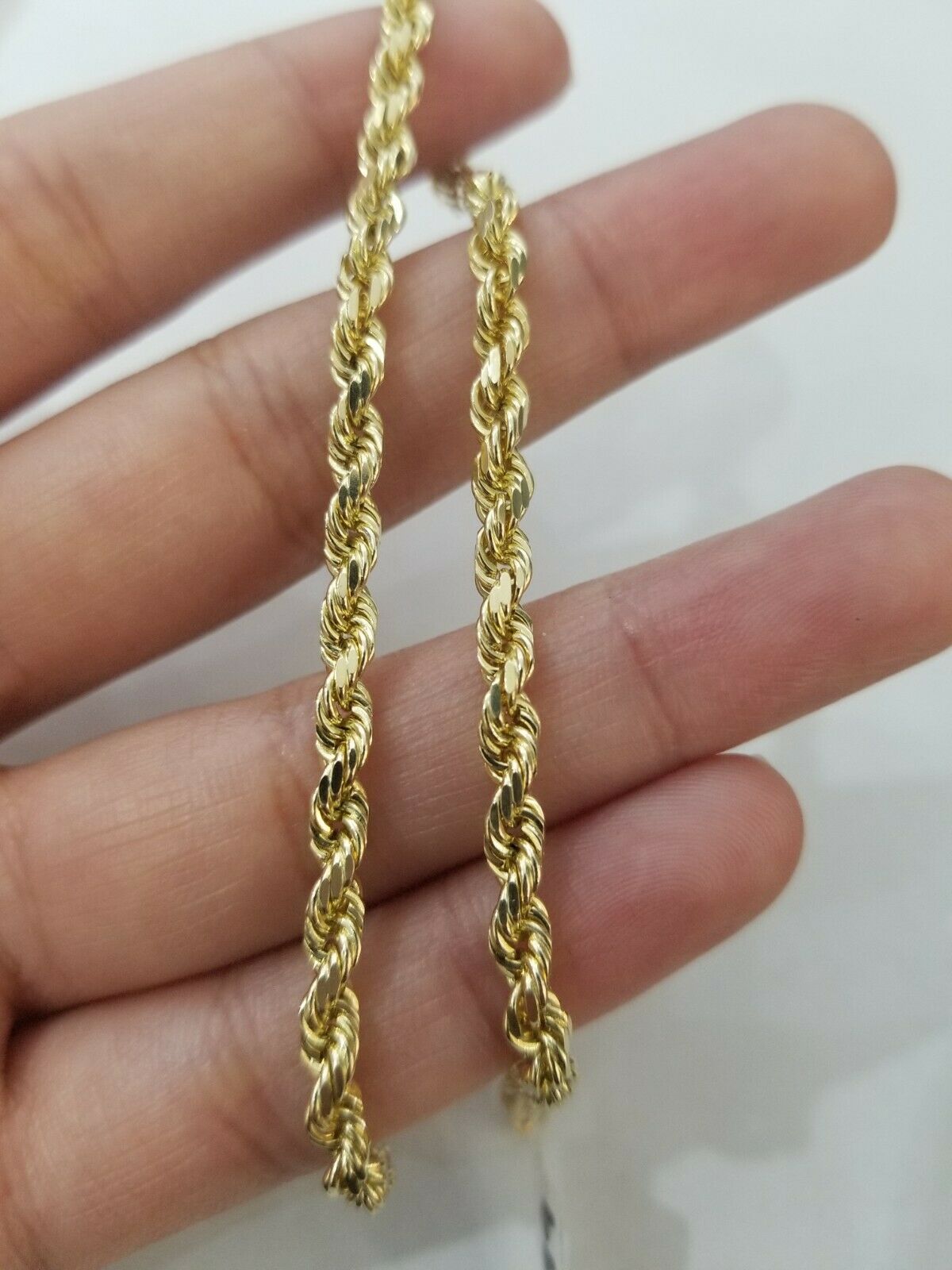 SOLID REAL Gold Rope Bracelet 8" 4mm 10kt Yellow Gold Men's Ladies Diamond Cut
