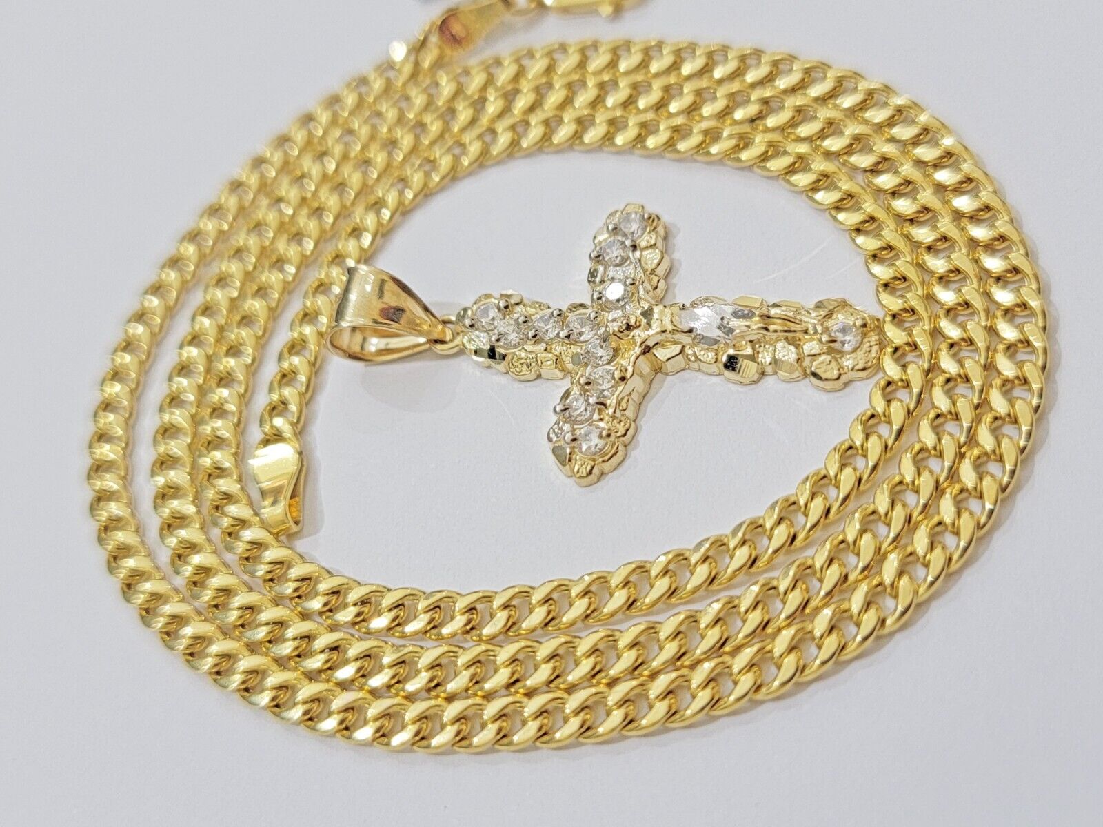 Real 10k Gold Cross Charm pendant & Miami Cuban Link Chain Necklace 4mm 22