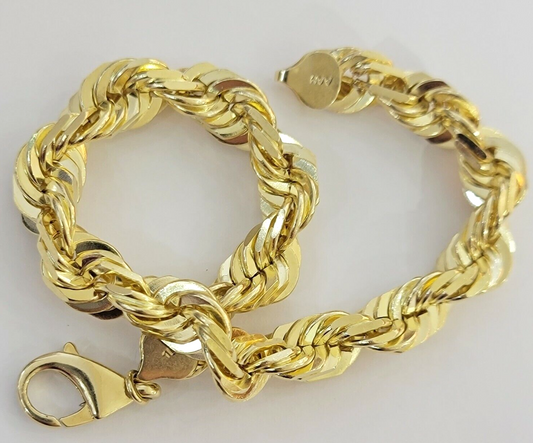 10k Gold Rope Bracelet 9 Inch 10mm Diamond Cuts Real Solid Link 10KT Yellow Gold