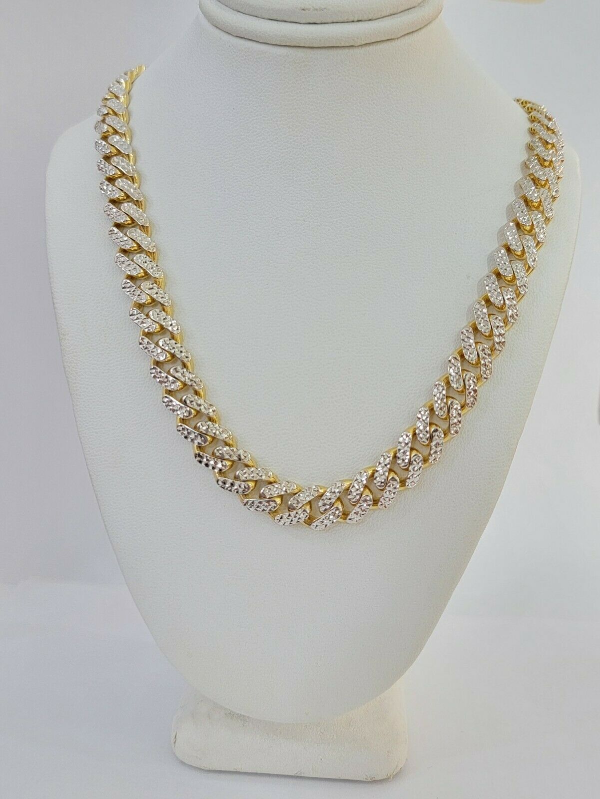 10k Gold Monaco Chain Necklace 7mm 22" Two-tone Diamond Cut REAL 10kt Gold SALE