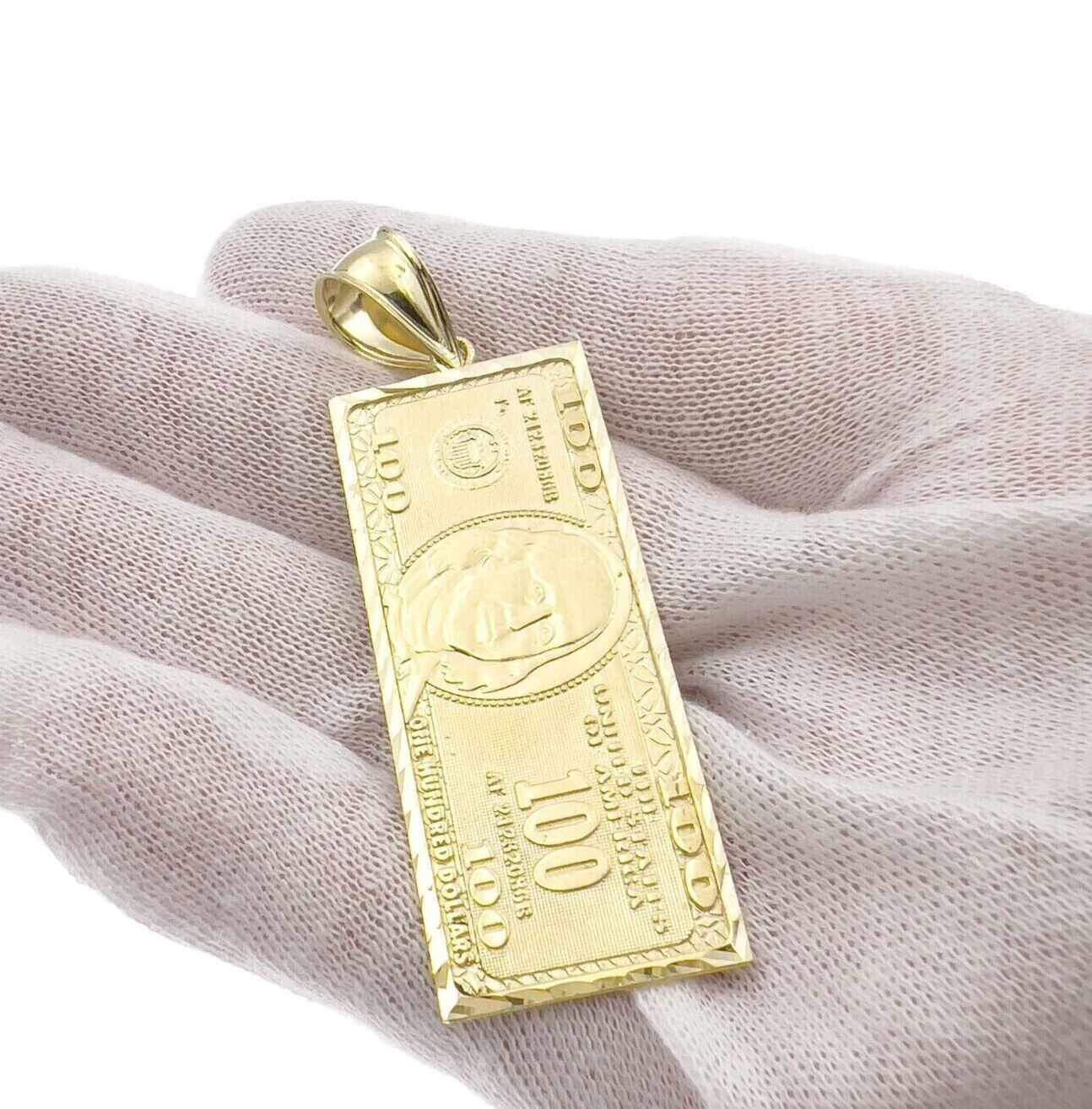 10k Yellow Gold Charm Pendant 100 Dollar Bill Mens REAL 10KT