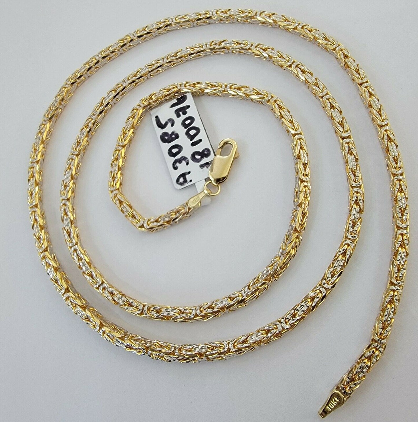 REAL 10K Gold Solid Byzantine Chain Necklace 24" 3mm 10kt Yellow Gld Diamond cut