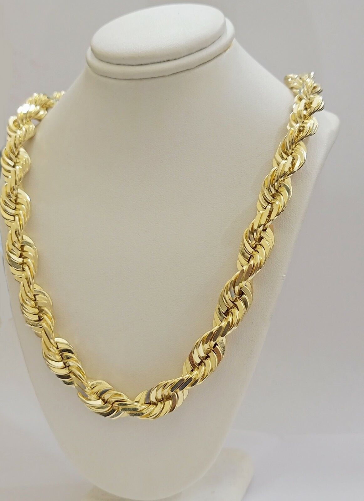 10mm Rope Chain Necklace 10k Yellow Gold 24 Inch Diamond Cut Men's REAL 10kt