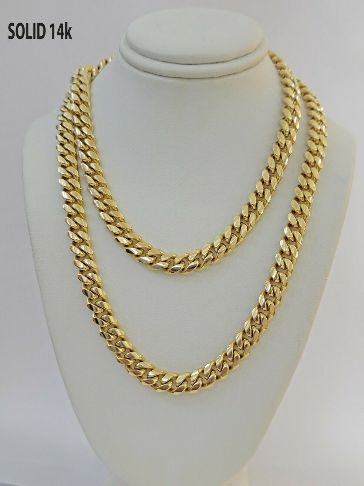 Solid 14k Gold Miami Cuban Link Chain Necklace 7mm 22" Men 14kt Yellow, SOLID