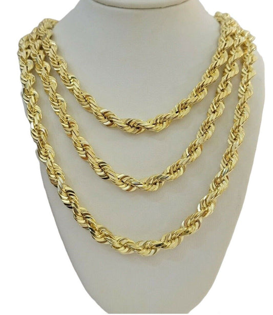 Real 10k gold solid rope chain mens necklace 8mm 24" Inch diamond cuts 10kt