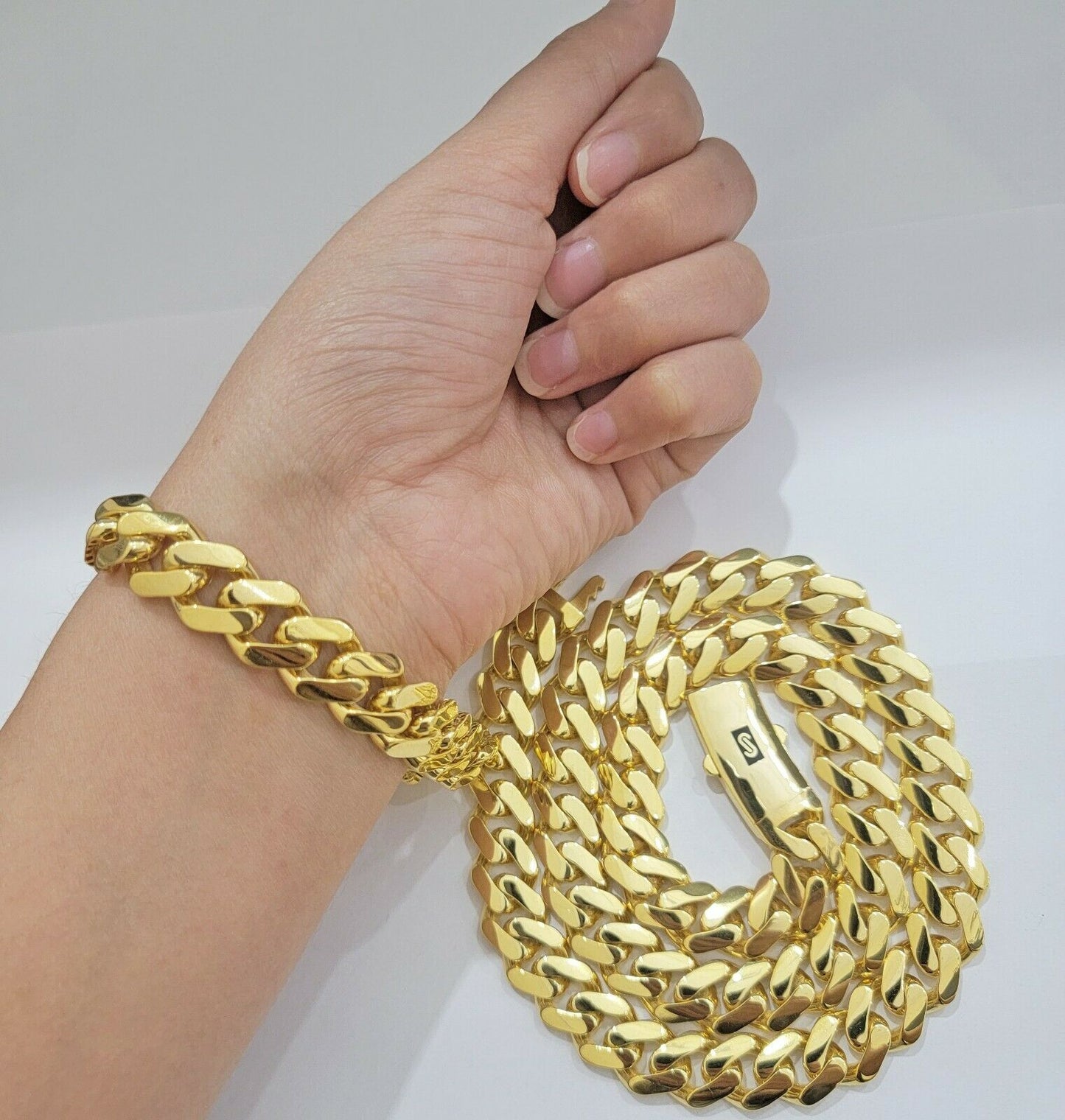 Real 10k Gold Miami Cuban Royal Link Bracelet 13mm 8" Shiny Plain Monaco, 10kt