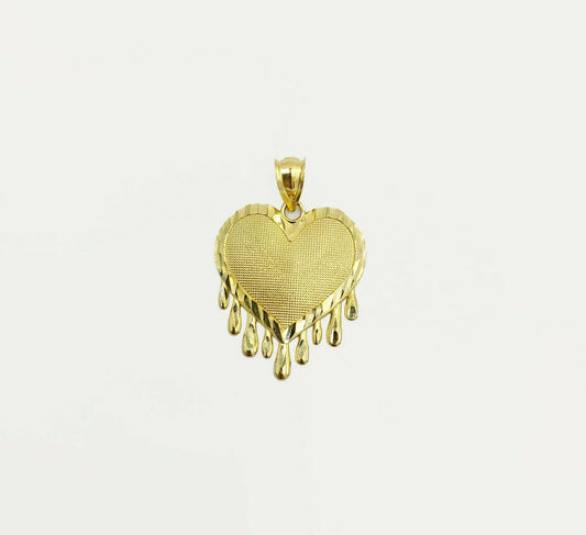 Real Gold Heart Pendant ladies Charm 10KT Yellow Gold Dripping Heart Love Oro