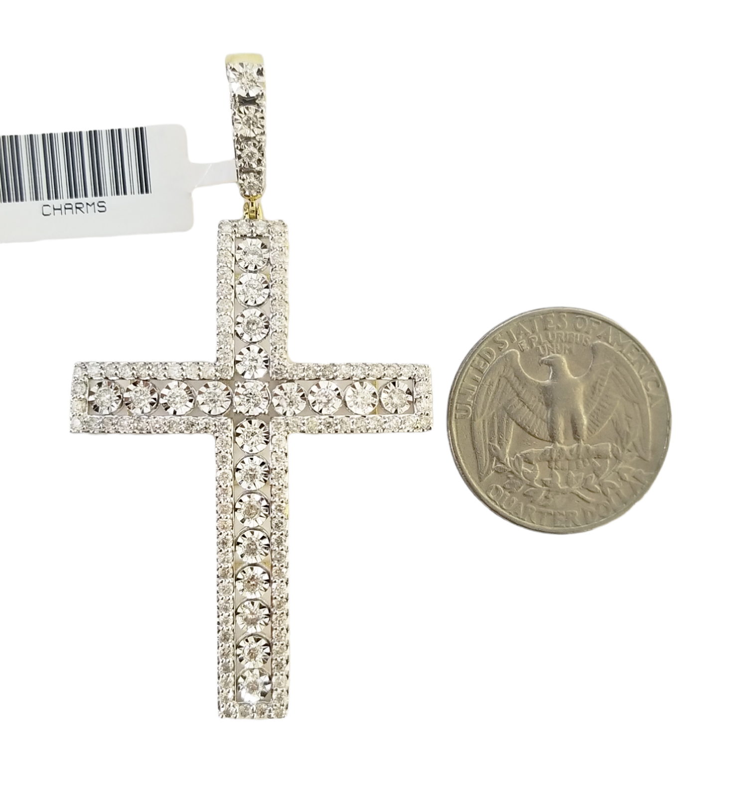 Real 10k Yellow Gold Diamond Cross Charm Pendant 2CT Dia Men Jesus Cross 2.5Inch