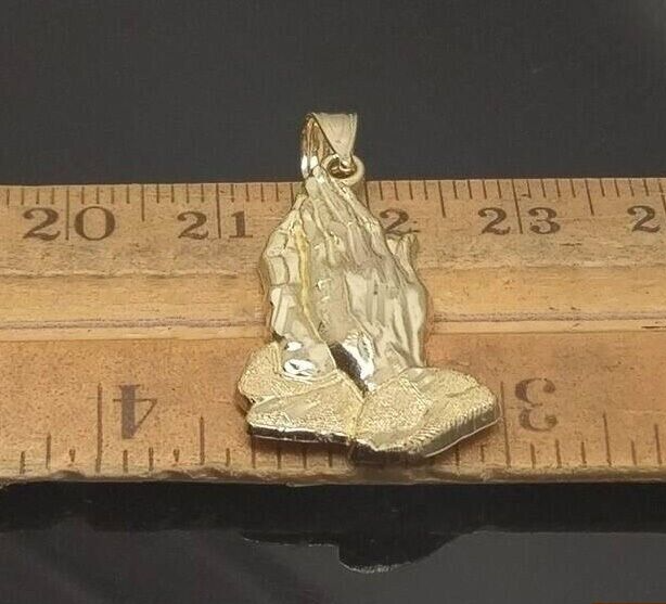 10k Yellow Gold Charm Pendant Praying hand REAL 10kt For chain For Men And Women