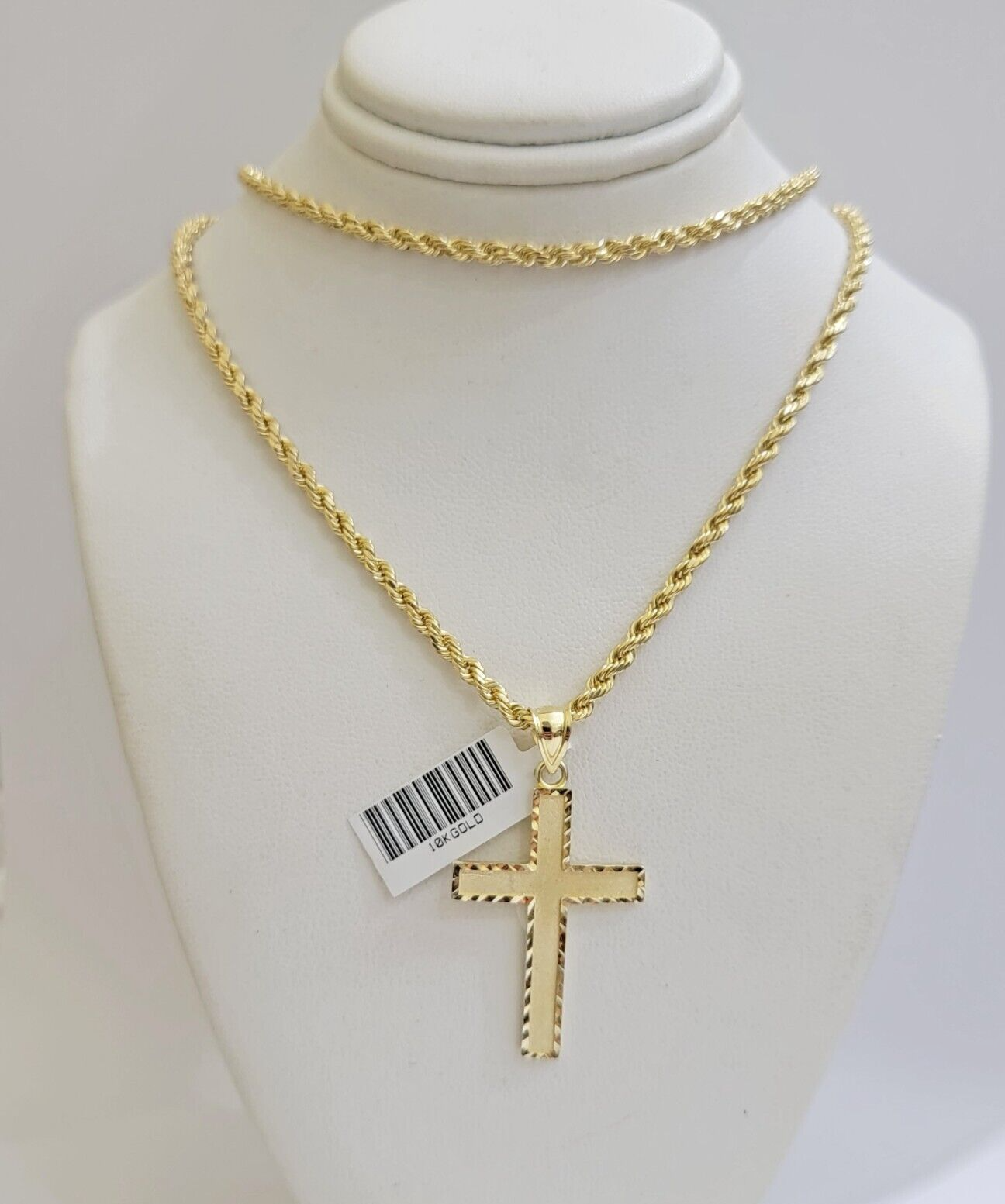 10k Yellow Gold Rope Chain & Cross Charm Set REAL 10KT 28 Inch necklace pendant