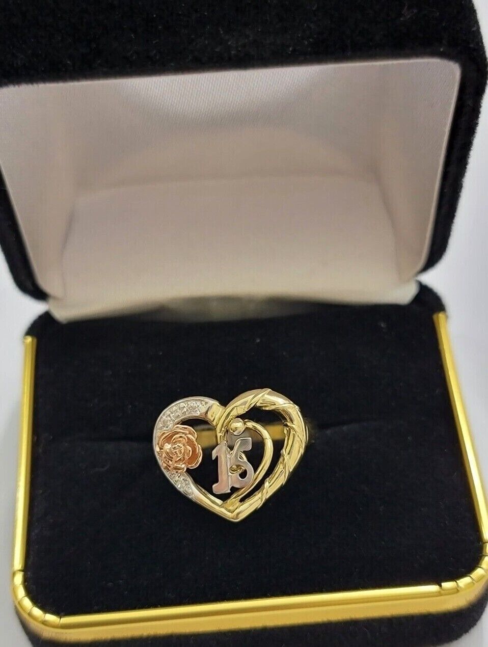 Ladies Ring 10k Gold Quinceanera 15 Anos Year Girls 10KT Yellow Hearts REAL SALE