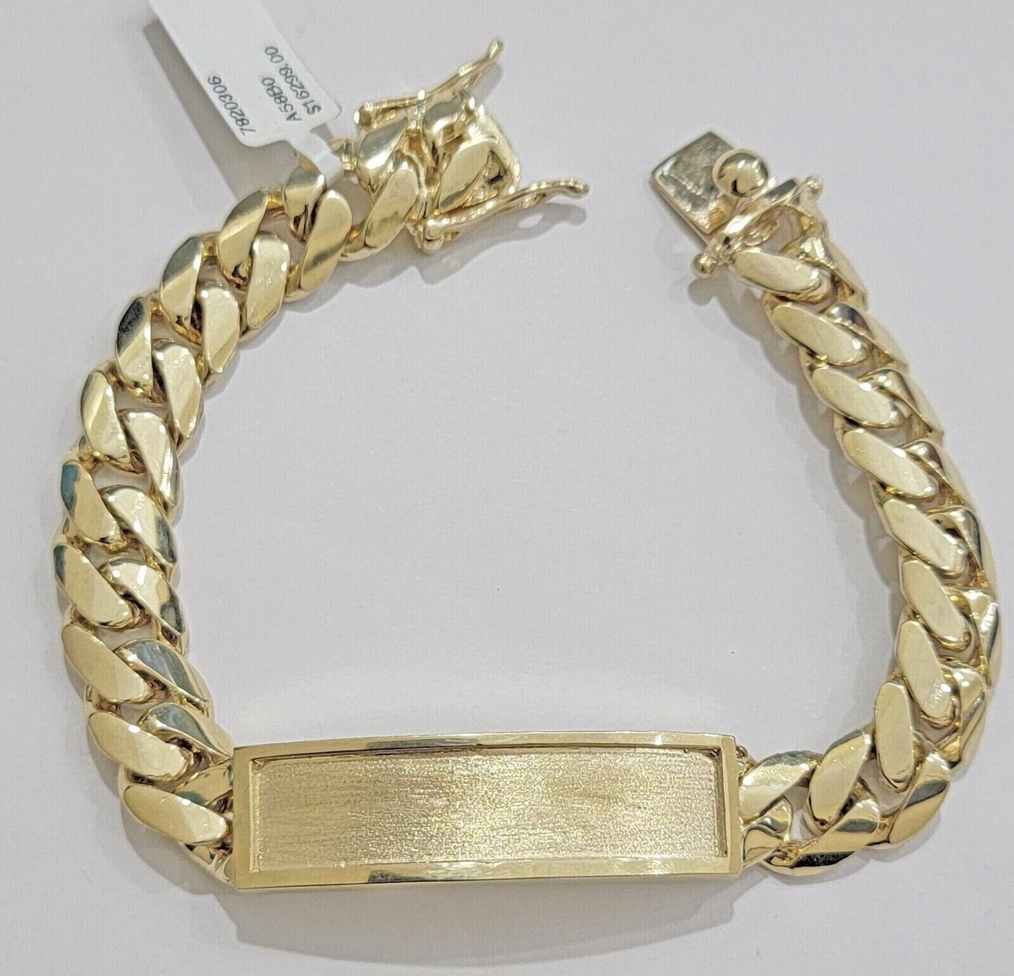 Ladies 14k Gold ID Bracelet Miami Cuban Solid link 12mm Name Plate 7" Box Lock