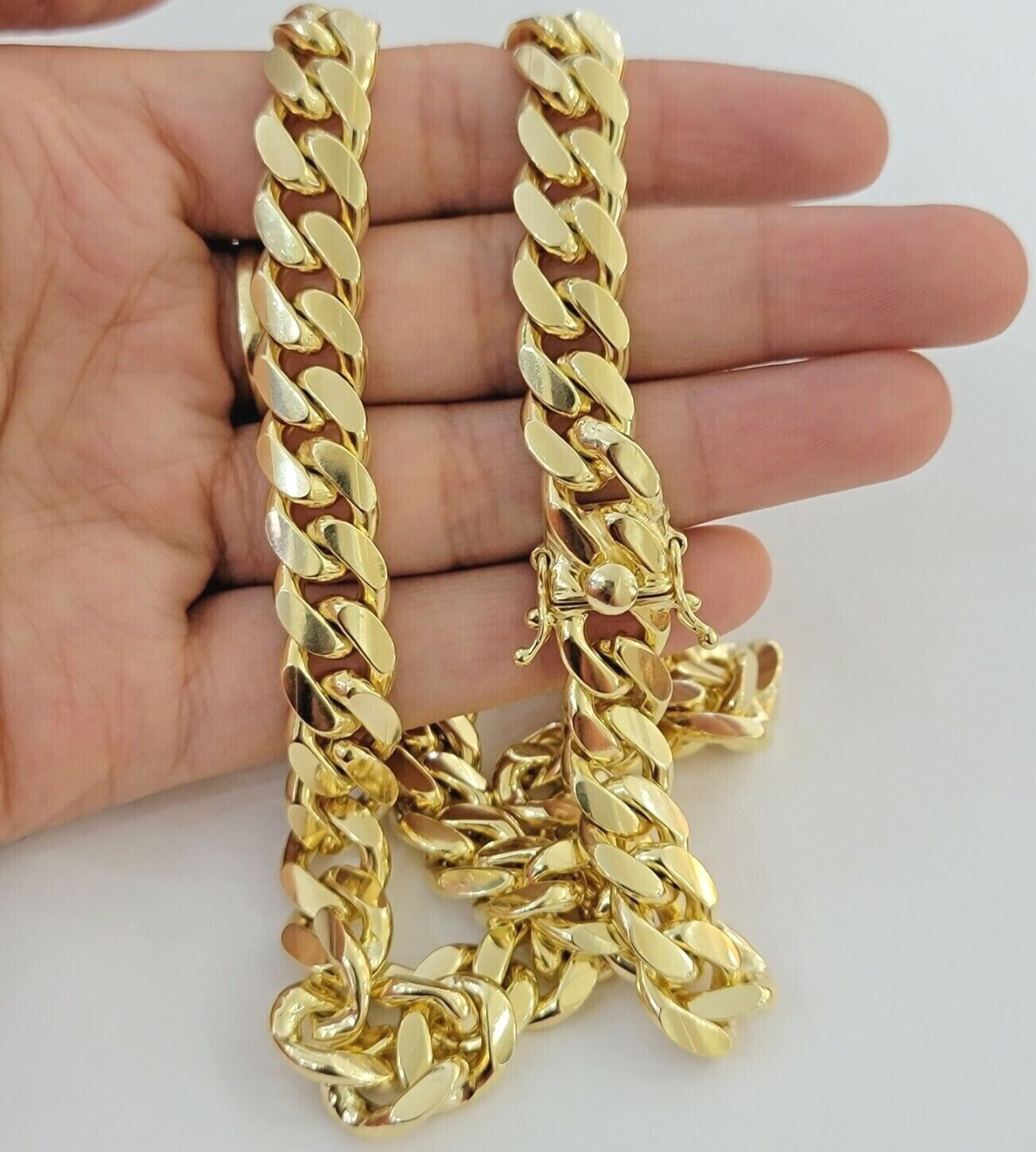 Solid 9mm 14k Yellow Gold Chain Miami CUban Link Necklace 20 Inch Short REAL 14k