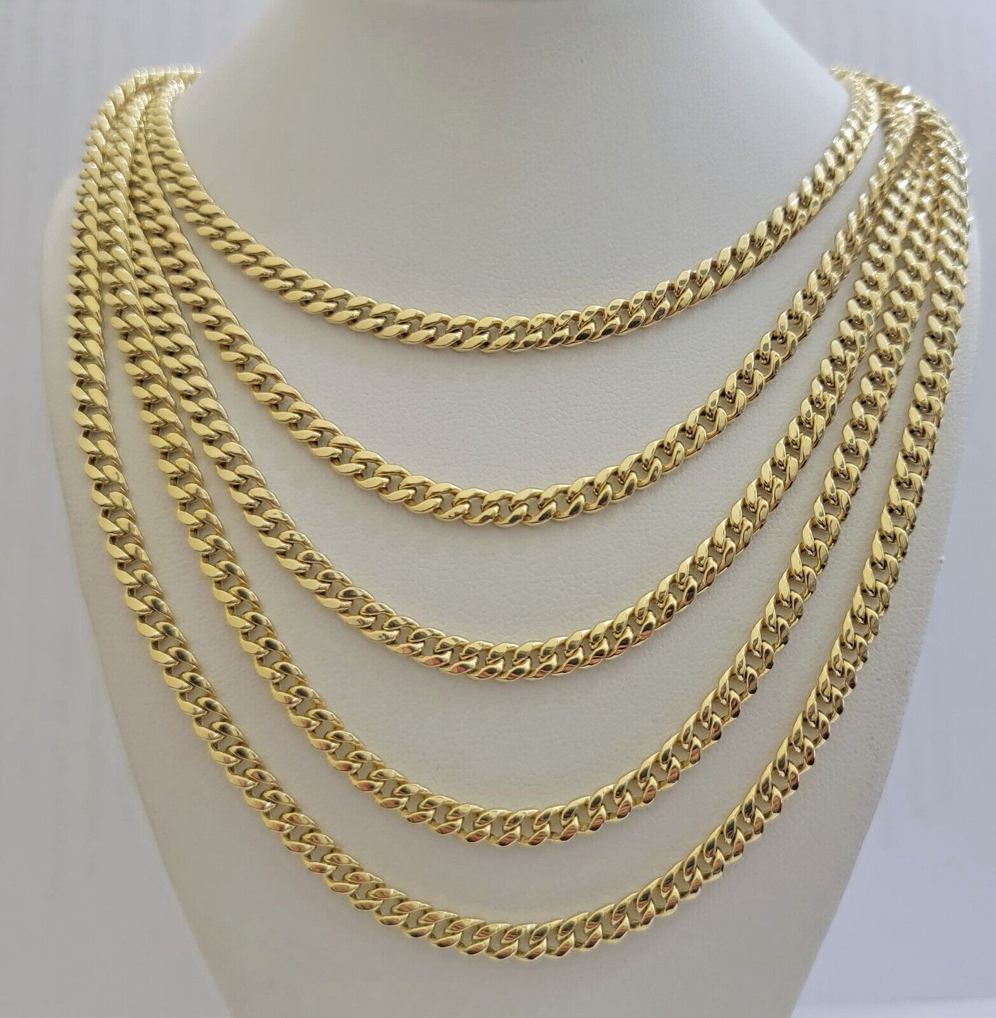 Real 10k Gold Chain Necklace Miami Cuban Link 5mm 16"-28" 10kt Yellow Men Women