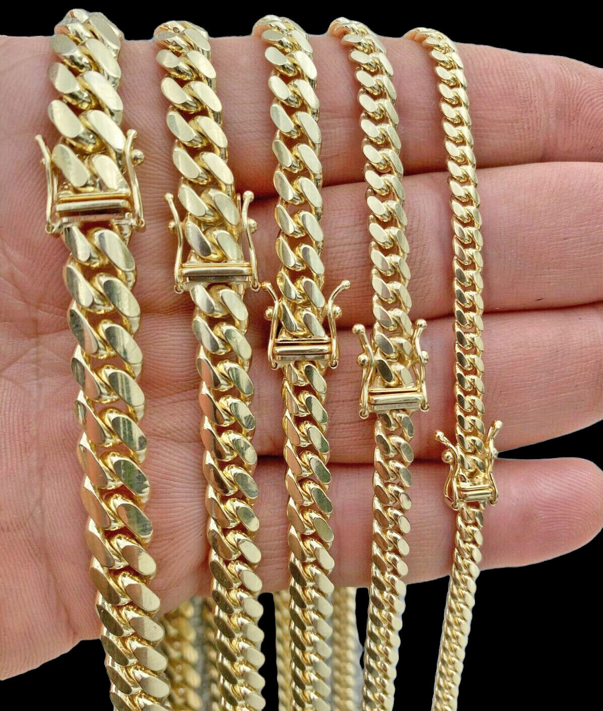 Real 14k Yellow Gold Chain Solid Miami Cuban Link Chain Necklace 18