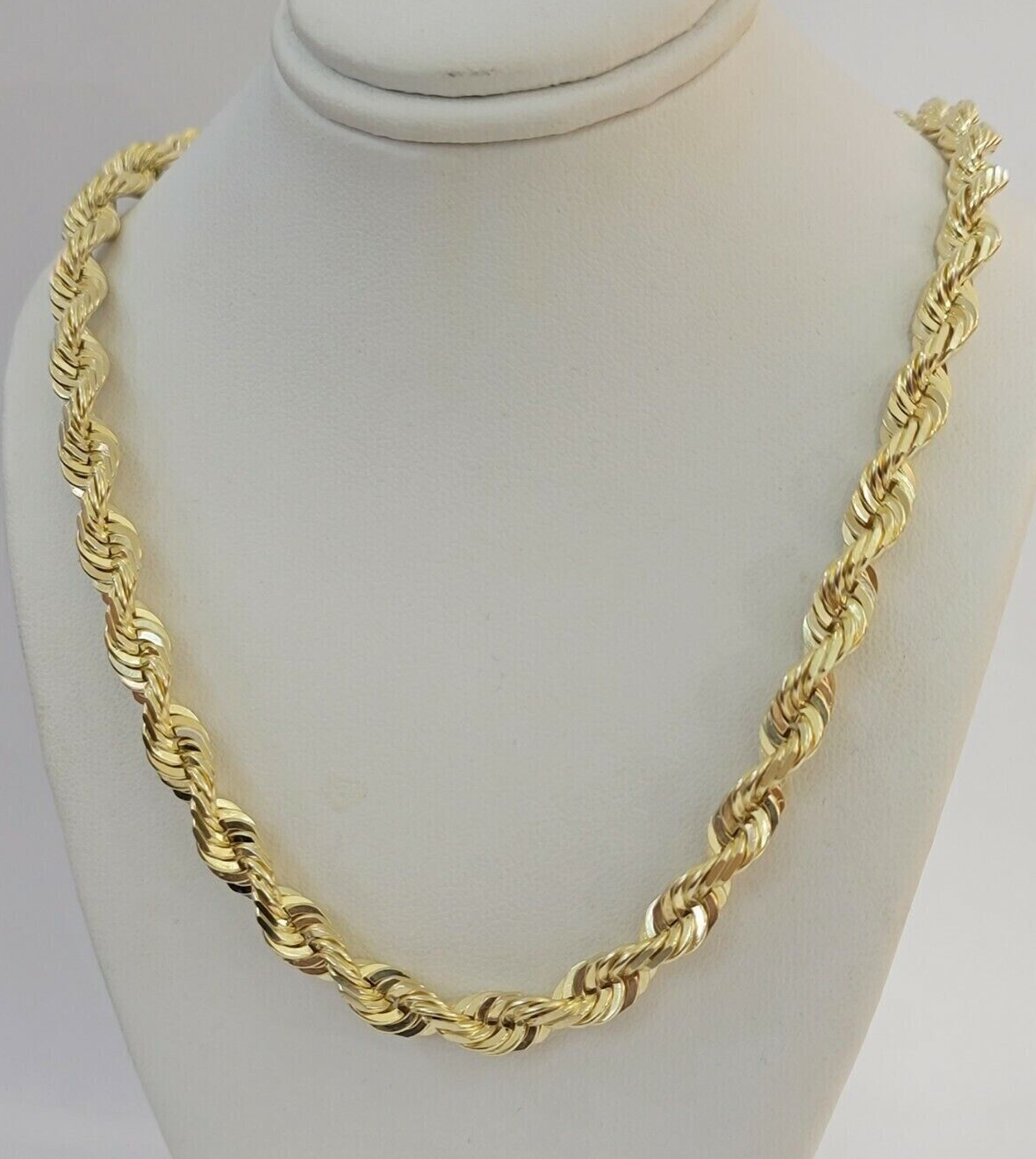 7mm Rope chain Necklace Solid 10k Yellow Gold Diamond cut 24
