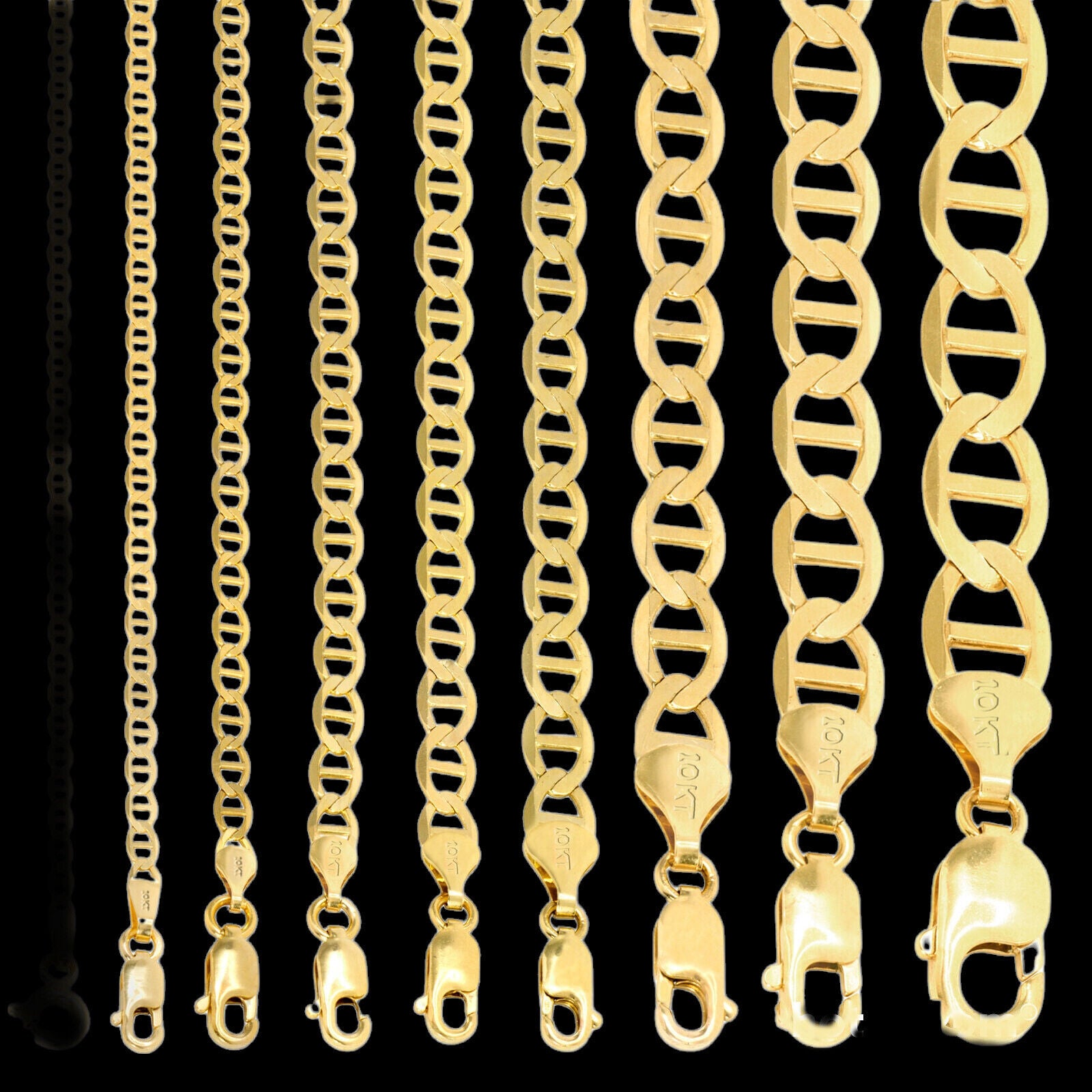 Solid 10K Yellow Gold Mariner Anchor Link Chain Necklace Bracelet 3-10 mm 7"-30"