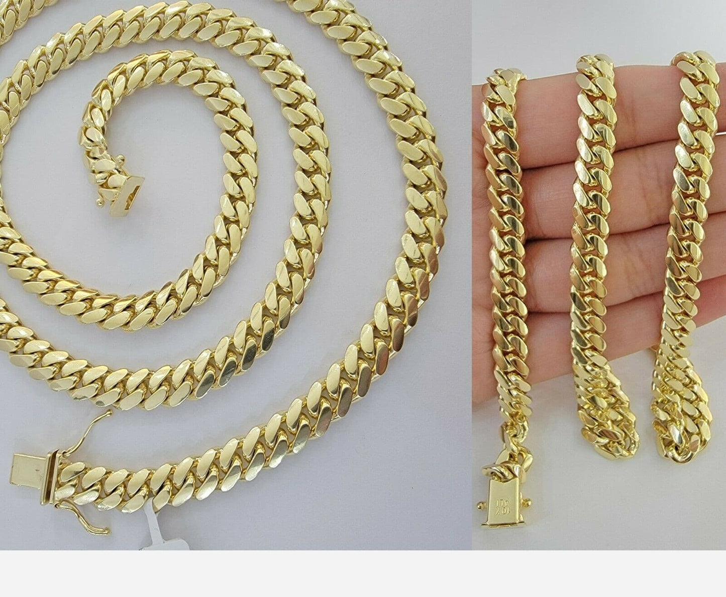 Solid 10k Gold Chain Miami Cuban Link Necklace 7mm 22"10kt Yellow Gold Mens REAL