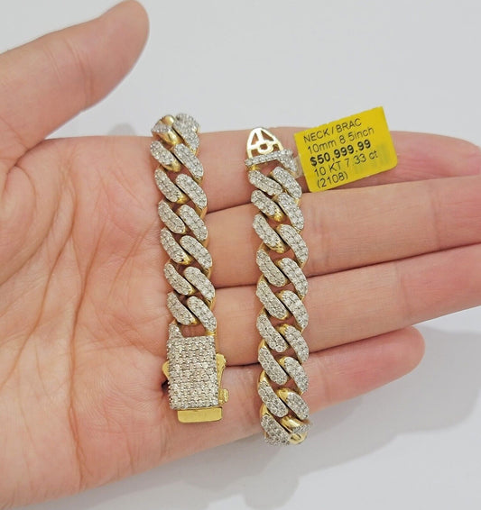 10k Yellow Gold Diamond Bracelet 10mm  7 CT  Natural Diamonds Solid Miami cuban