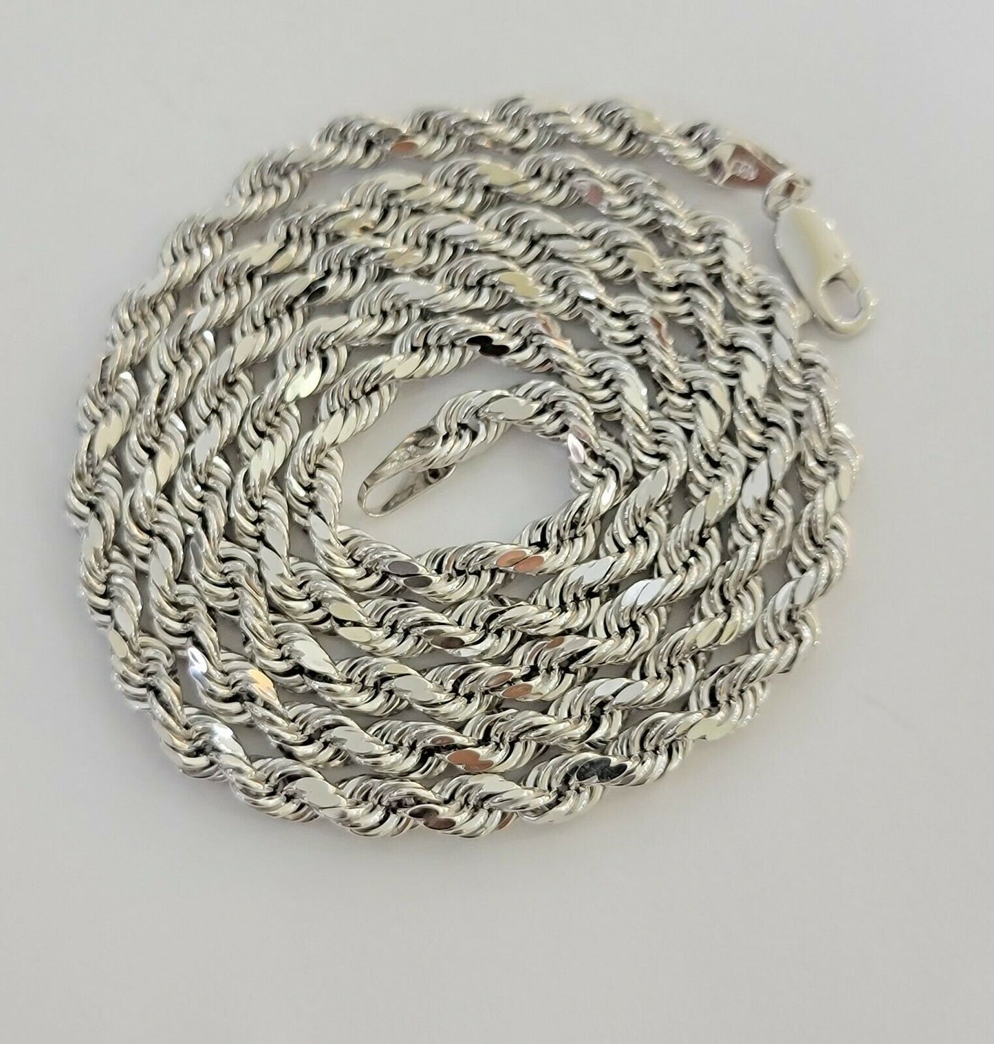 Real Gold 10k Rope Necklace Men's Chain 4mm 20" 22" 24" White Gold Diamond Cuts