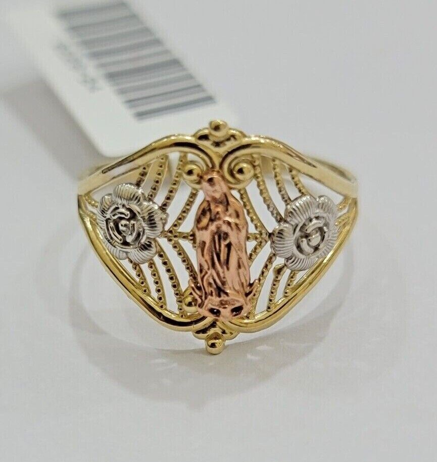 Ladies Ring 10k Yellow Gold Virgin Mary Cross 10KT REAL Gold Unique Size 7 SALE