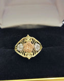 10k Trio Gold Lady Flower Ring Womens Casual Yellow Band Real 10kt Unique Design