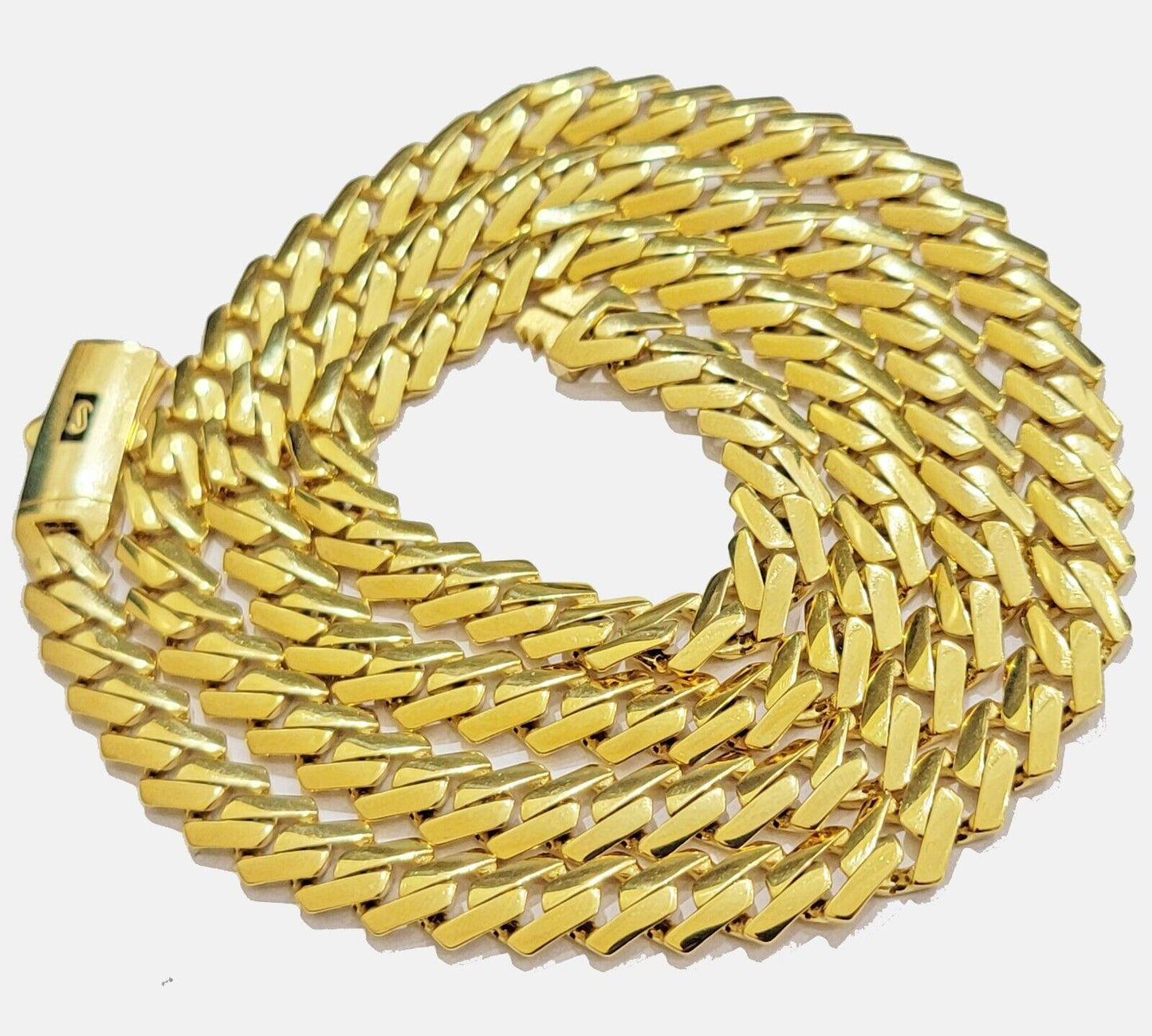 Real 10k Gold chain Cuban Link Monaco necklace 7.5mm 18-24 Inch Box Lock 10KT