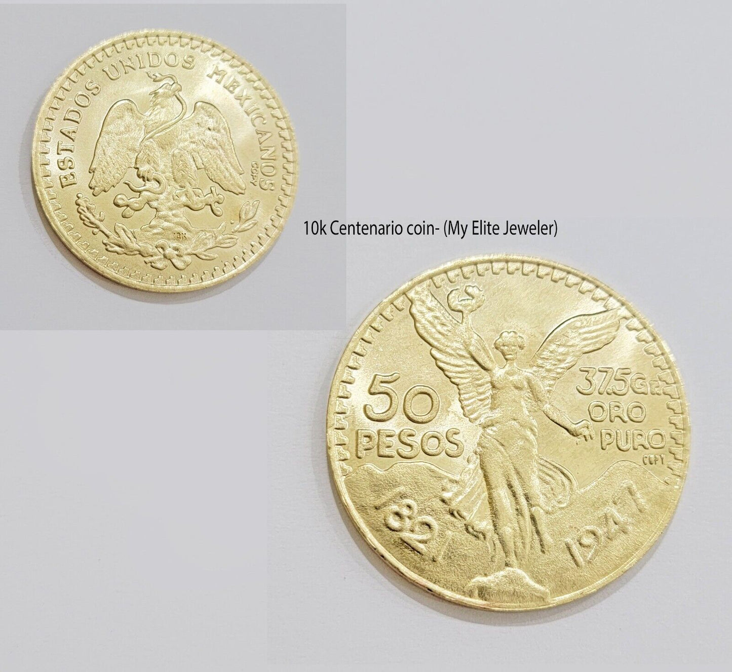 1947 Mexican Centenario 50 Gold Pesos Coin Solid 10k Yellow Gold Centenaro REAL
