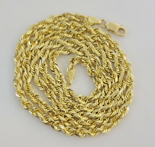 Real 14k Yellow Gold Rope Chain Necklace 28 Inch 3mm Diamond Cut Men Women SOLID